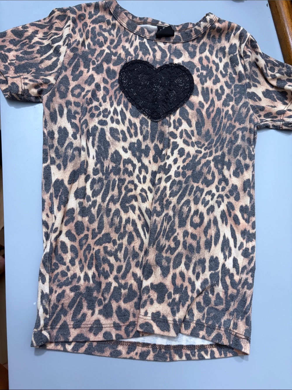 Urban Outfitters Leopard Print Tee with Black Lace Heart